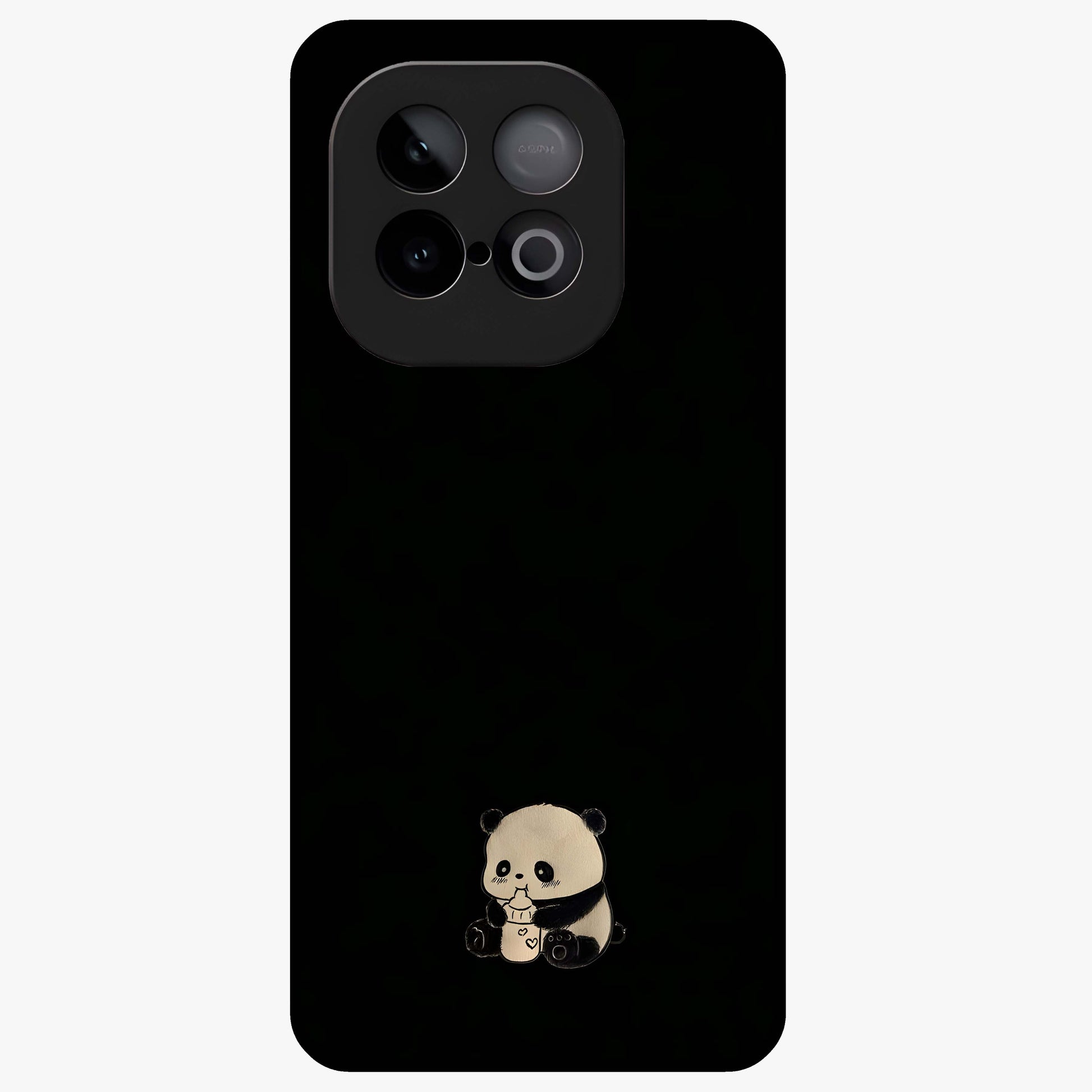 Midnight Panda Love Glass Case showing flat back view with cute panda themed artwork and glossy glass finish.