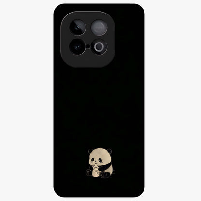 Midnight Panda Love Glass Case showing flat back view with cute panda themed artwork and glossy glass finish.