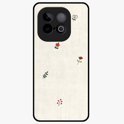 Minimal Petal Whispers Glass Case showing flat back view with soft minimal floral artwork and glossy glass finish.