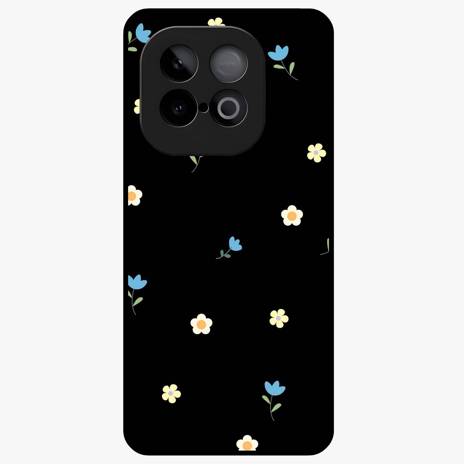 Minimalistic Blue With White Flower Pattern Glass Case showing flat back view with blue background and white flower pattern and glossy glass finish.