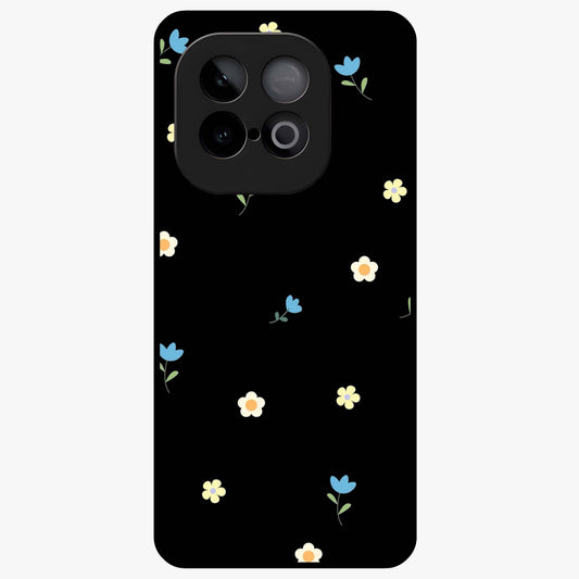 Minimalistic Blue With White Flower Pattern Glass Case showing flat back view with blue background and white flower pattern and glossy glass finish.