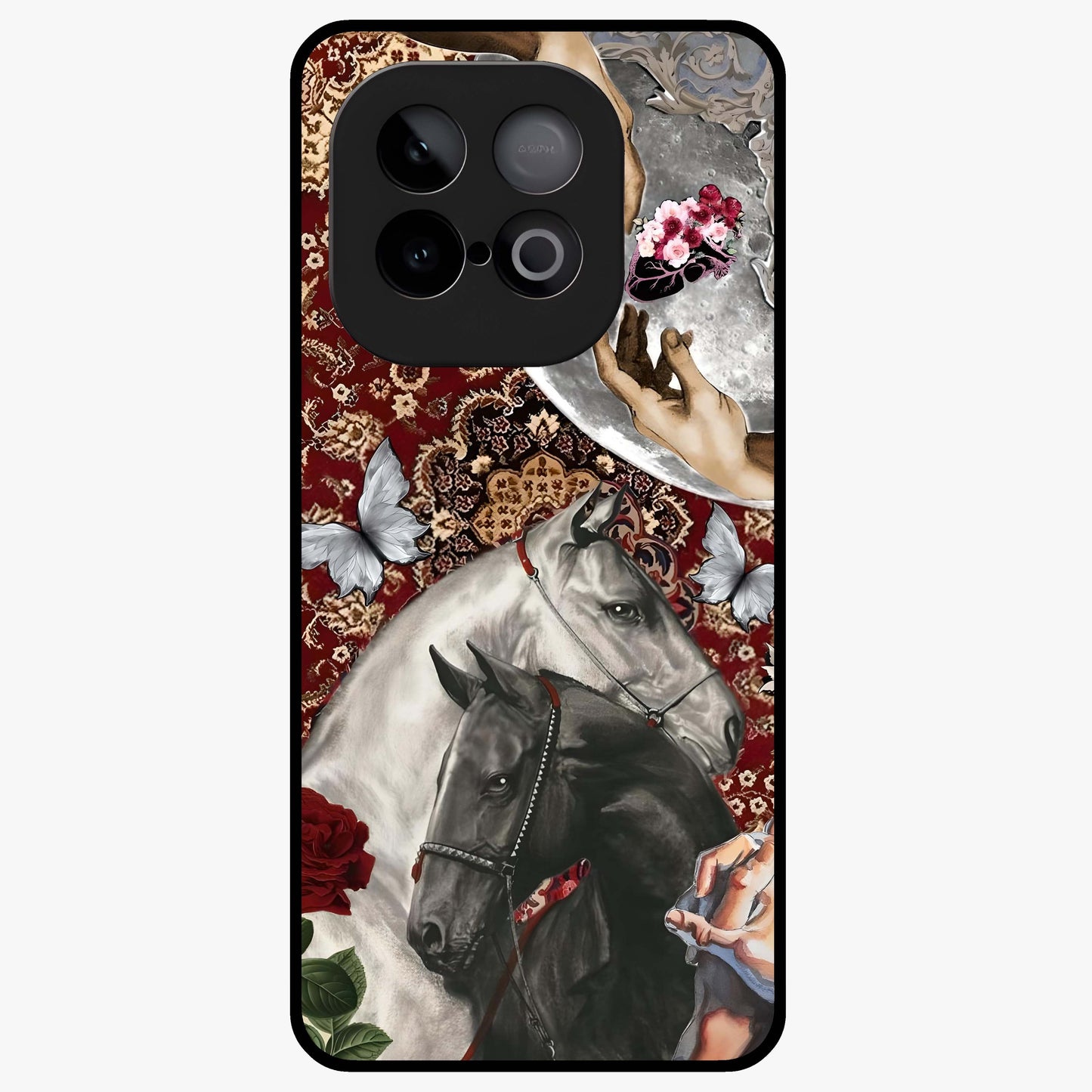 Moonlit Royal Stallion Glass Case showing flat back view with majestic horse under moonlight artwork and glossy glass finish.