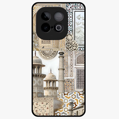 Mughal Marble Legacy Glass Case showing flat back view with intricate Mughal inspired marble pattern and glossy glass finish.