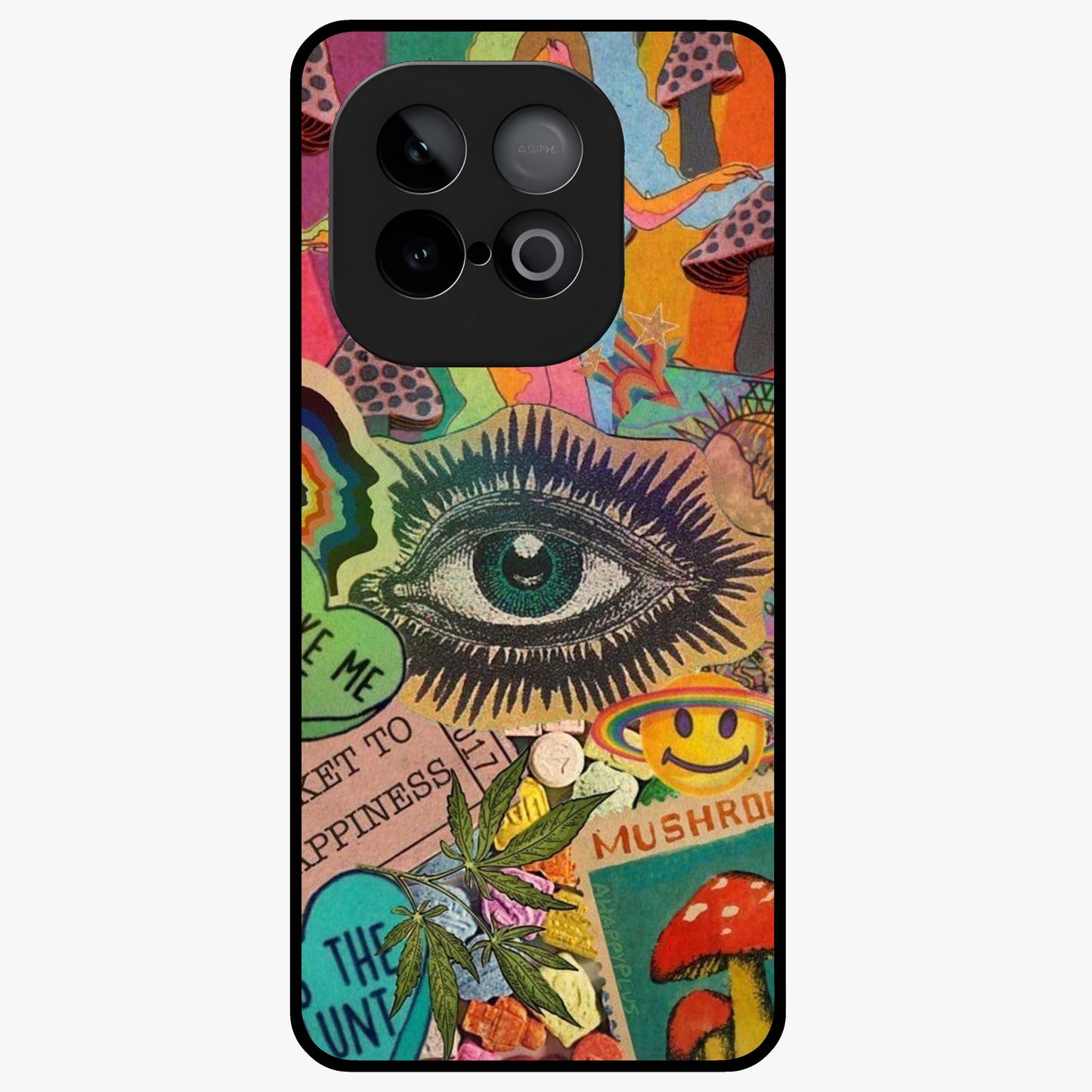 Mystic Eye Wonderland Glass Case showing flat back view with mystical eye themed artwork and glossy glass finish.