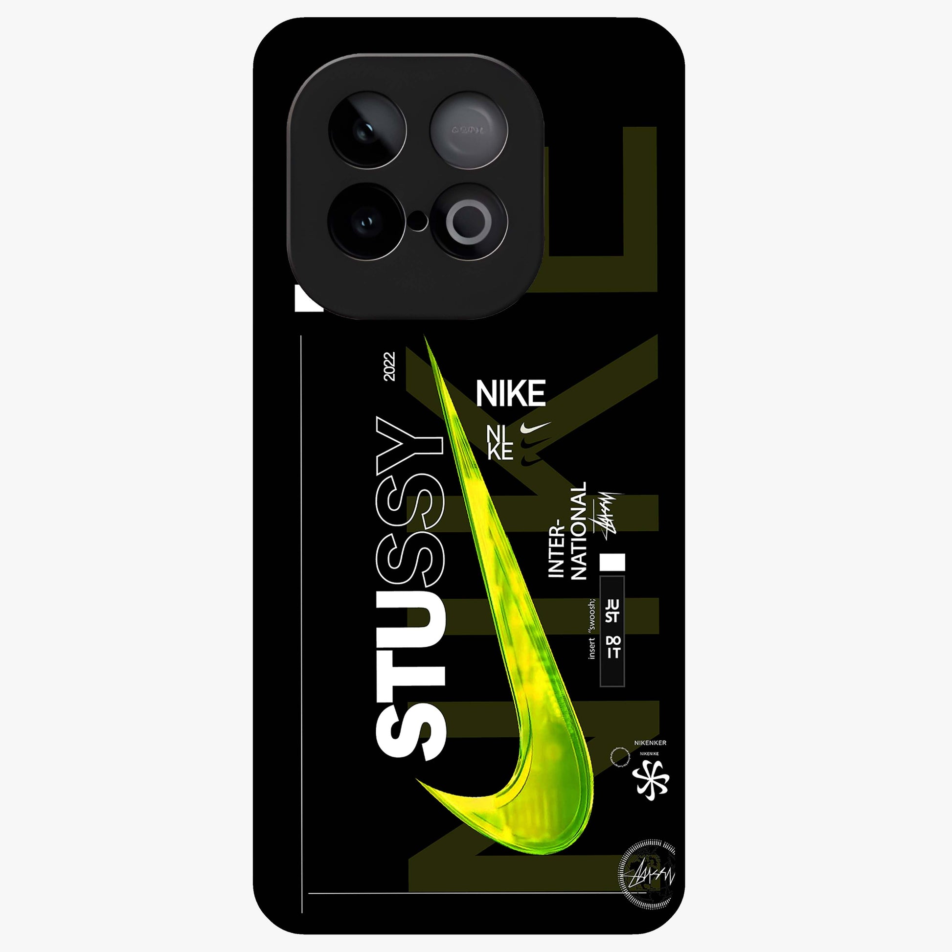 Neon Street Edition Glass Case showing flat back view with neon street style artwork and glossy glass finish.
