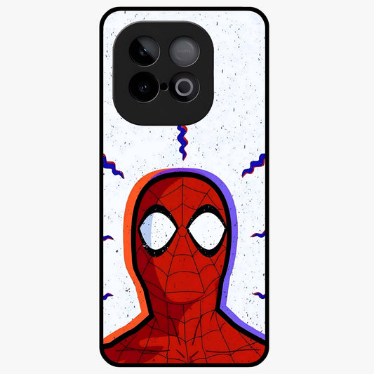 Omg Spiderman Glass Case showing flat back view with bold superhero inspired artwork and glossy glass finish.