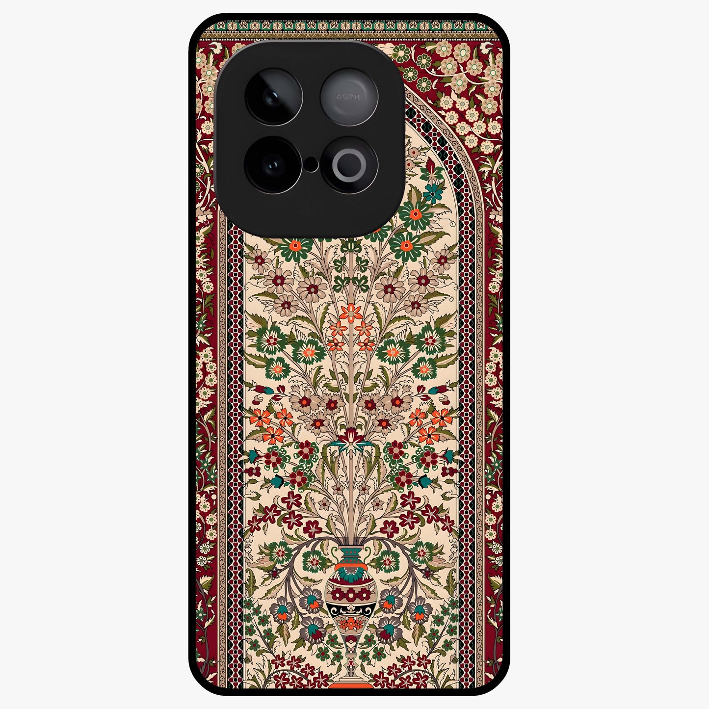 Persian Inspired Glass Case showing flat back view with ornate Persian style pattern artwork and glossy glass finish.