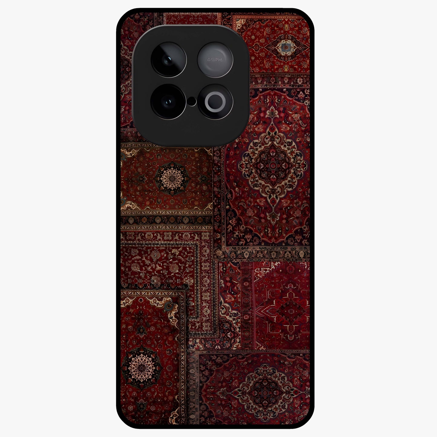 Persian Velvet Tale Glass Case showing flat back view with luxurious Persian velvet pattern artwork and glossy glass finish.