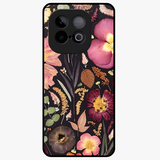 Petal Dream Tapestry Glass Case showing flat back view with intricate floral tapestry artwork and glossy glass finish.