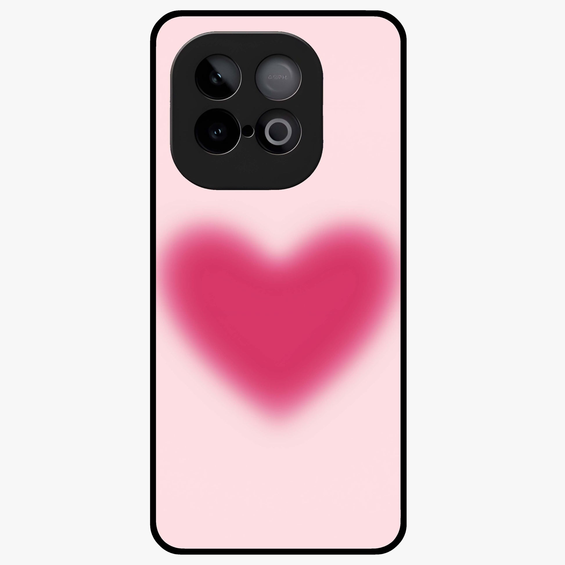 Pink Aura Heart Glass Case showing flat back view with glowing heart artwork and glossy glass finish.
