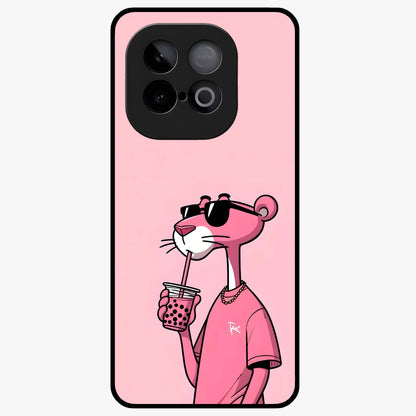 Pink Panther Glass Case showing flat back view with iconic pink panther artwork and glossy glass finish.
