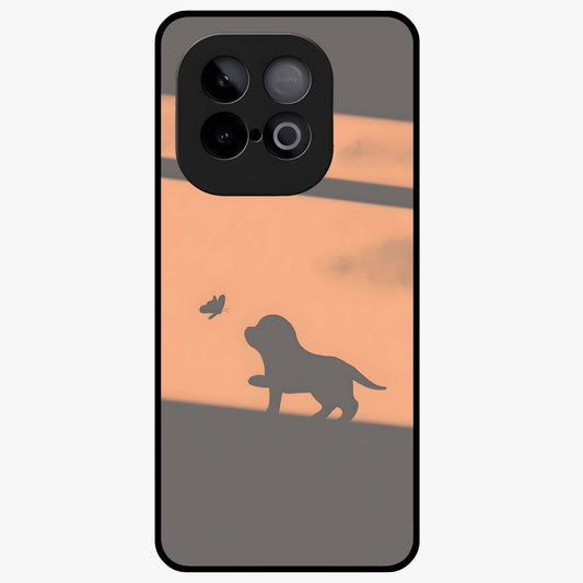 Puppy Shadow Art Glass Case showing flat back view with cute puppy shadow style artwork and glossy glass finish.