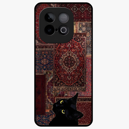 Regal Magic Cat Apple Glass Case showing flat back view with magical cat artwork holding apple and glossy glass finish.