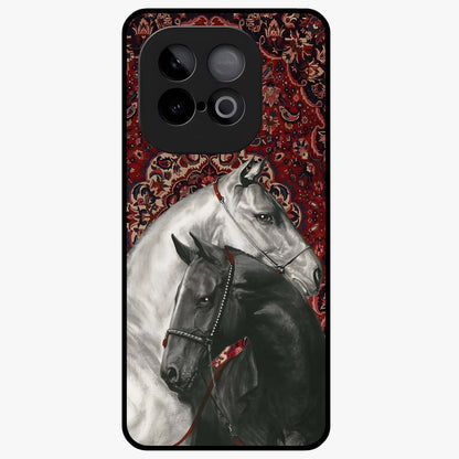 Regal Stallion Tapestry Glass Case showing flat back view with majestic horse tapestry artwork and glossy glass finish.