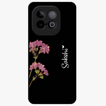 Riching Lavender Flower Custom Name Glass Case showing flat back view with lavender floral artwork and personalized name design.