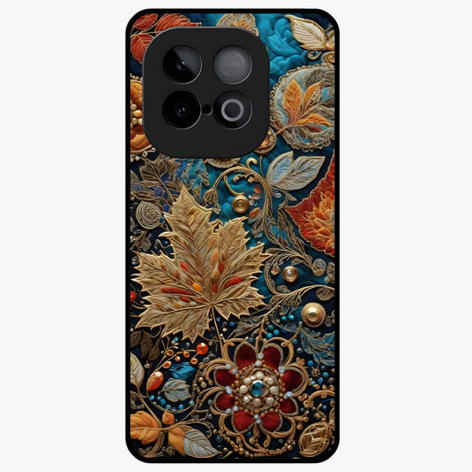 Royal Jewel Garden Glass Case showing flat back view with decorative floral garden artwork and glossy glass finish.