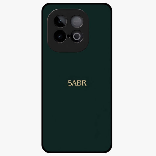 Sabr Minimal Patience Glass Case showing flat back view with minimalist typography artwork and glossy glass finish.