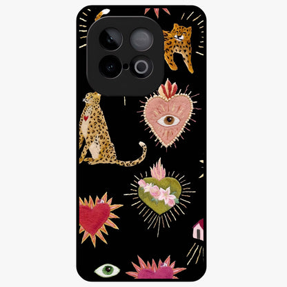 Sacred Jungle Heart Glass Case showing flat back view with jungle inspired heart artwork and glossy glass finish.