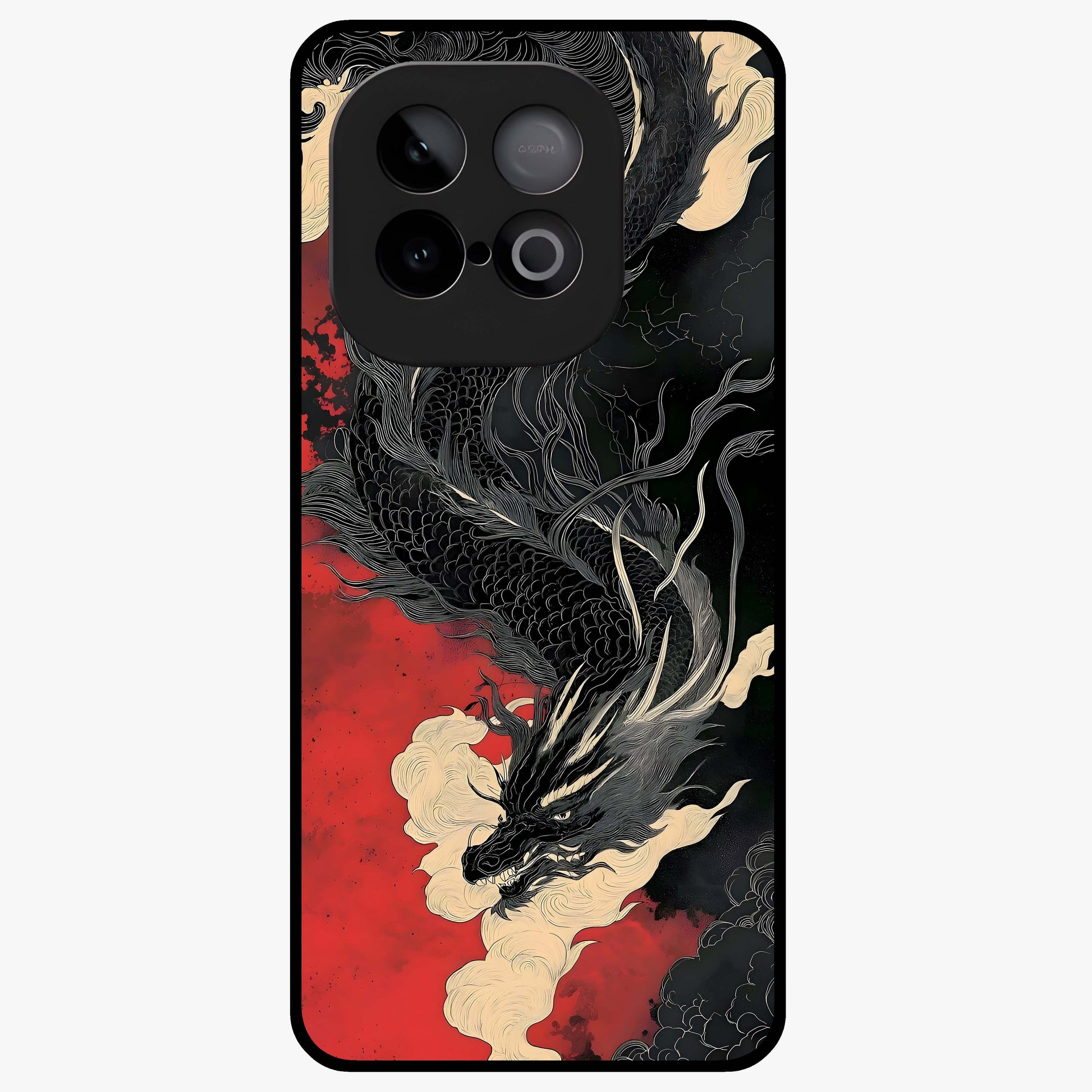 Shadow Dragon Fury Glass Case showing flat back view with fierce dragon artwork and glossy glass finish.