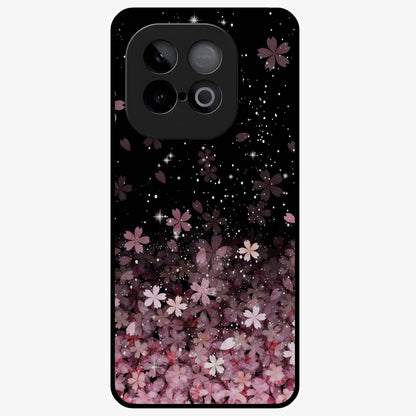 Small Starry Flowers Glass Case showing flat back view with delicate starry floral artwork and glossy glass finish.