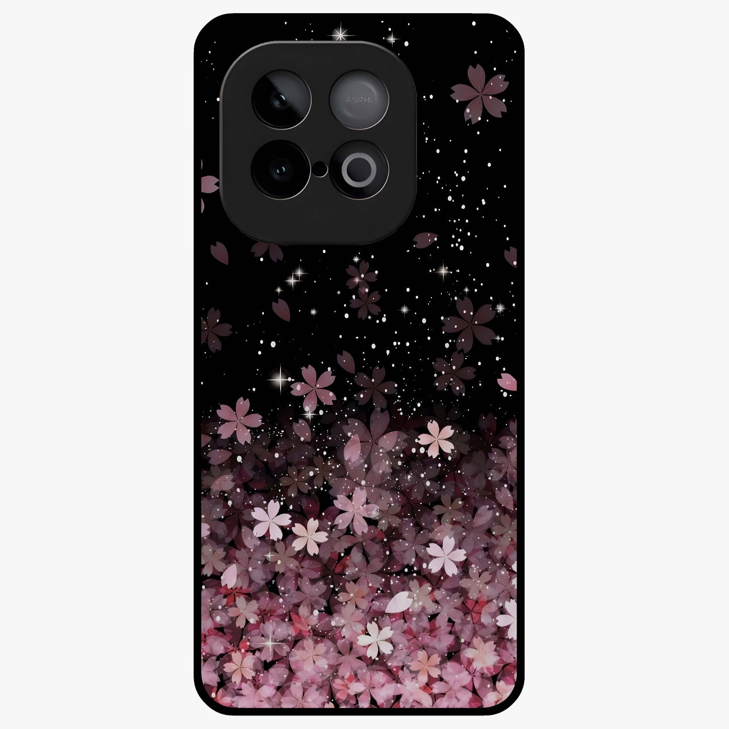 Small Starry Flowers Glass Case showing flat back view with delicate starry floral artwork and glossy glass finish.