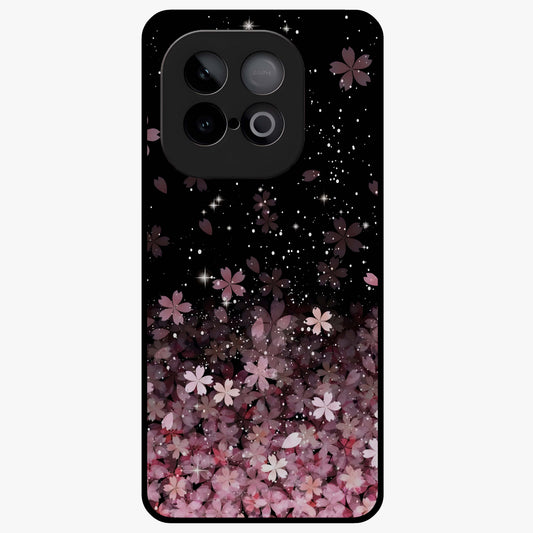 Small Starry Flowers Glass Case showing flat back view with delicate starry floral artwork and glossy glass finish.