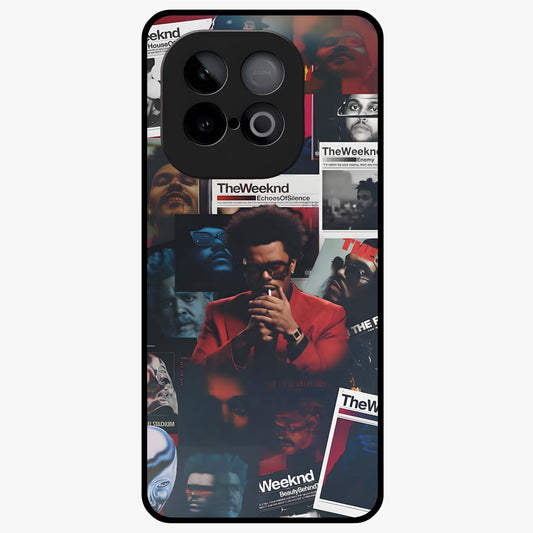 The Weeknd Glass Case showing flat back view with music inspired artistic portrait artwork and glossy glass finish.