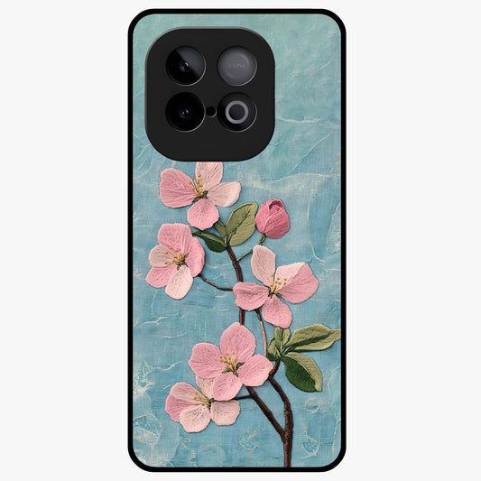 Threaded Blossom Breeze Glass Case showing flat back view with delicate blossom artwork and glossy glass finish.