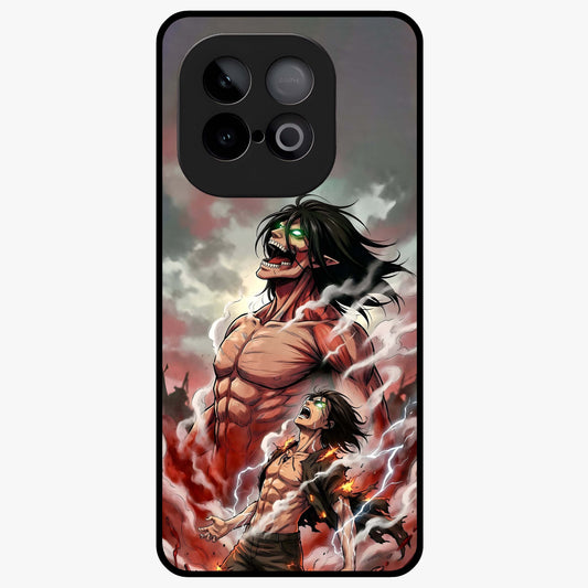 Titan Awakening Fury Glass Case showing flat back view with powerful titan inspired artwork and glossy glass finish.