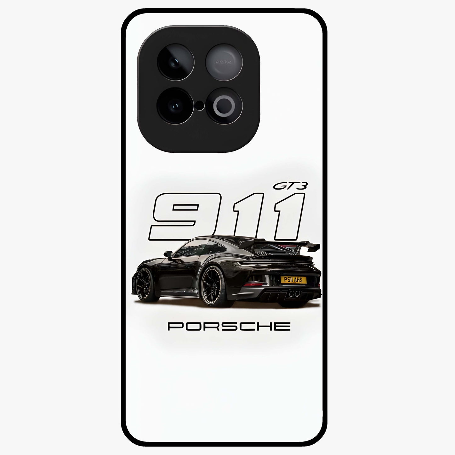 Turbo Legacy Icon Glass Case showing flat back view with iconic sports car inspired artwork and glossy glass finish.