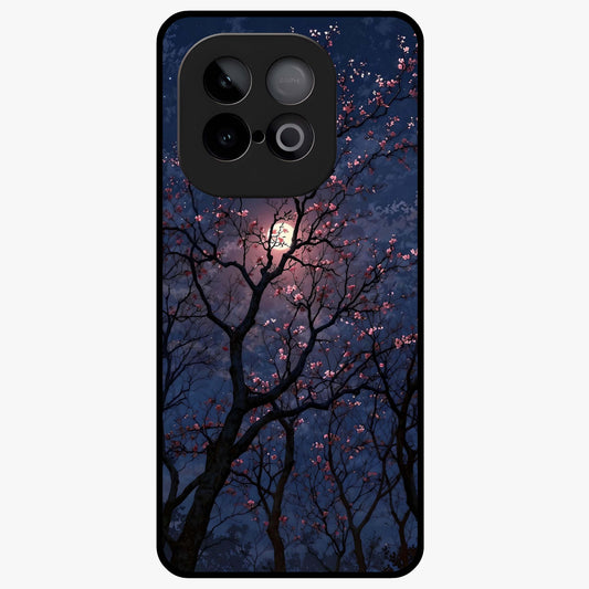 Twilight Sakura Serenade Glass Case showing flat back view with cherry blossom artwork at twilight and glossy glass finish.