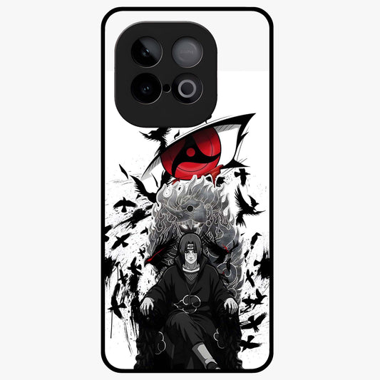 Uchiha Shadow Throne Glass Case showing flat back view with cosmic underwater themed artwork and glossy glass finish.