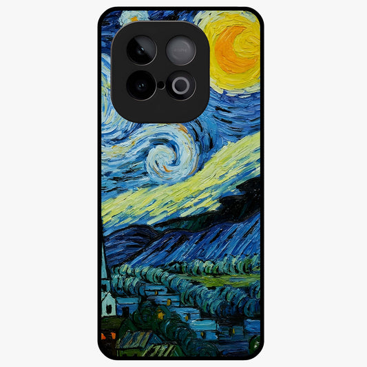 Van Gogh Art Glass Case showing flat back view with classic painterly artwork inspired by Van Gogh style and glossy glass finish.