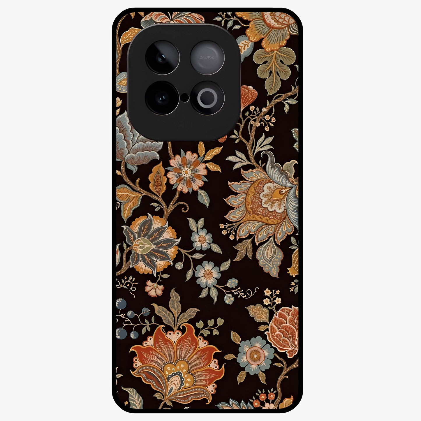 Vintage Floral Dream Glass Case showing flat back view with classic floral artwork and glossy glass finish.