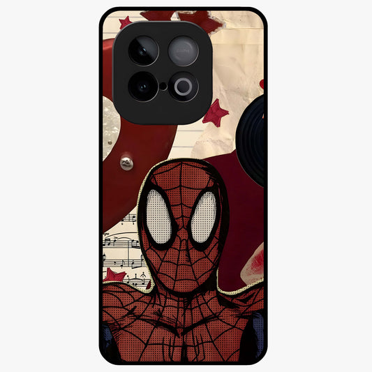 Web Warrior Vibes Glass Case showing flat back view with superhero inspired web themed artwork and glossy glass finish.