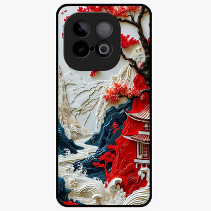 Whispers Of Sakura Waves Glass Case showing flat back view with cherry blossom wave artwork and glossy glass finish.