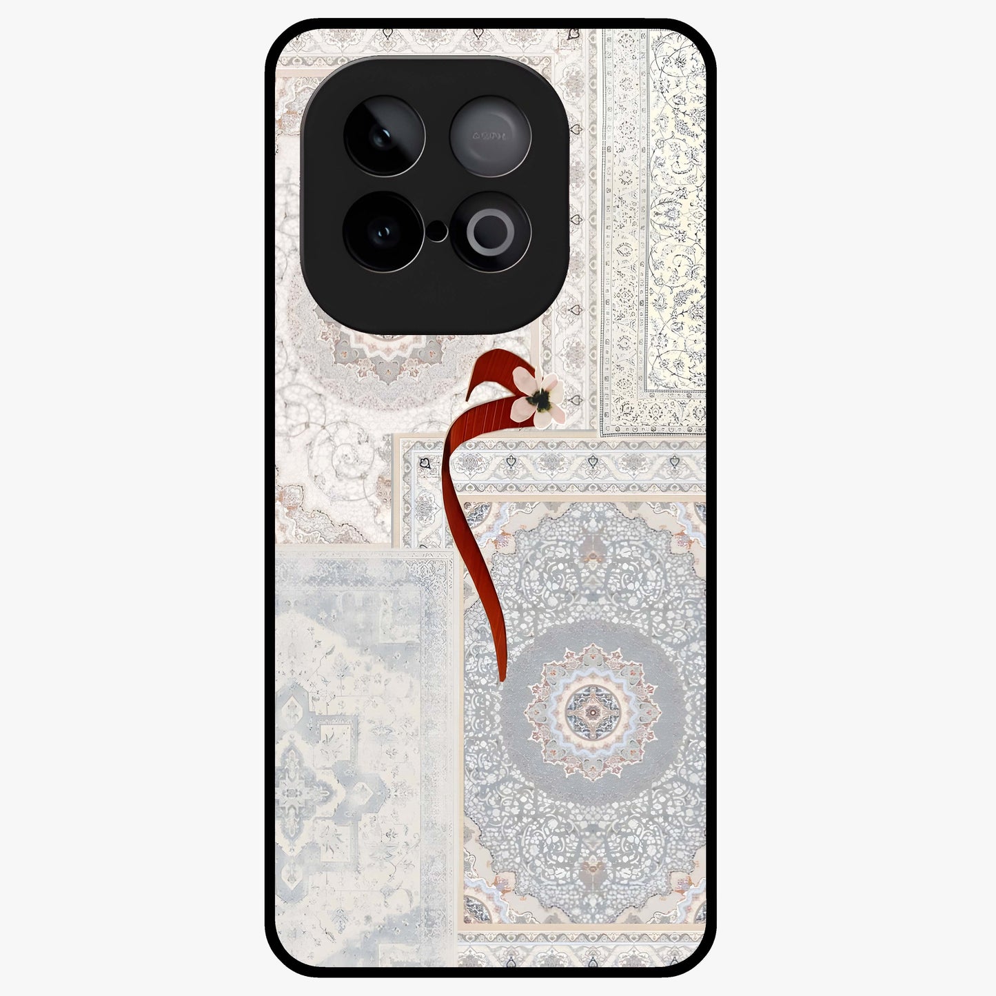 White Aesthetic Bow Glass Case showing flat back view with minimal bow artwork and glossy glass finish.