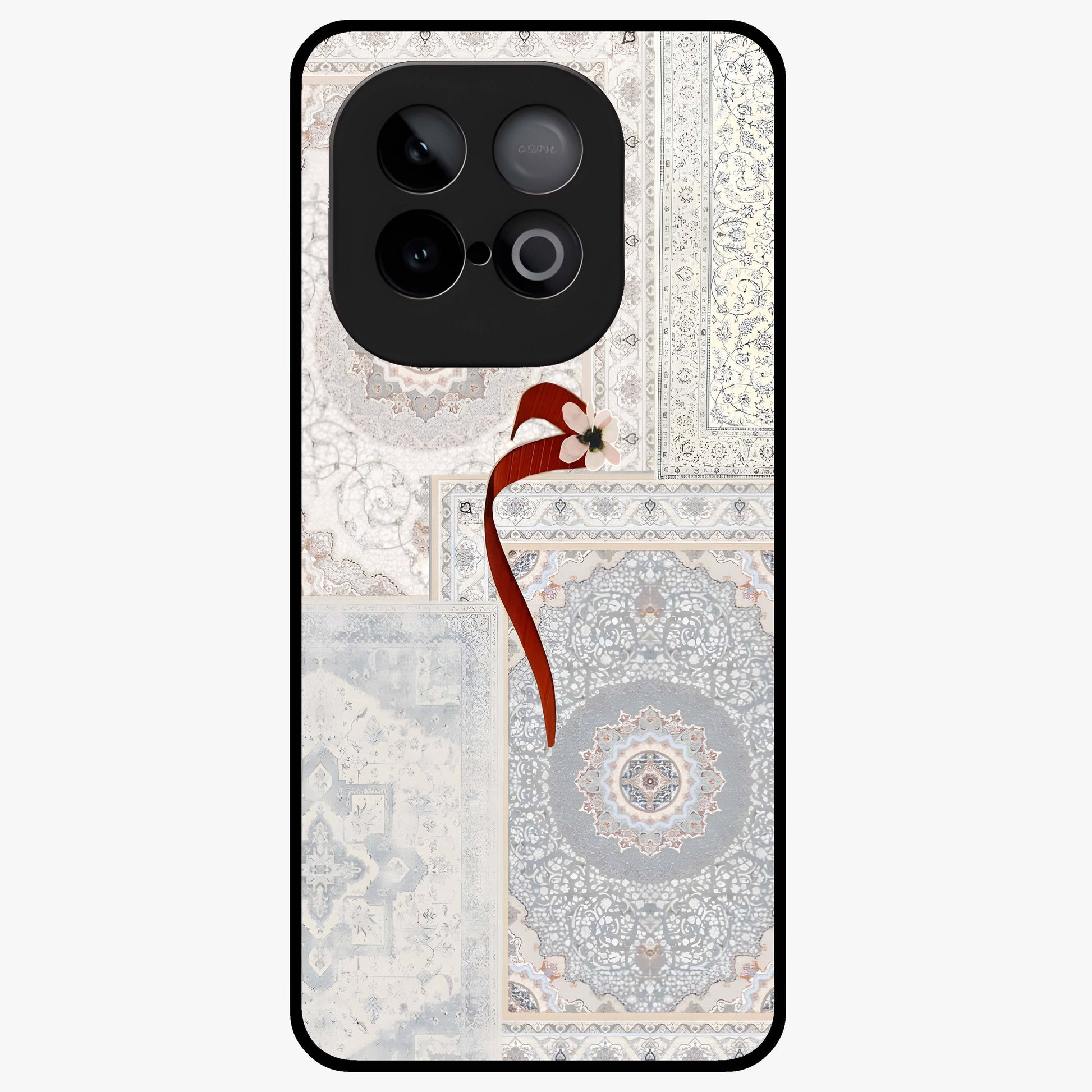 White Aesthetic Bow Glass Case showing flat back view with minimal bow artwork and glossy glass finish.
