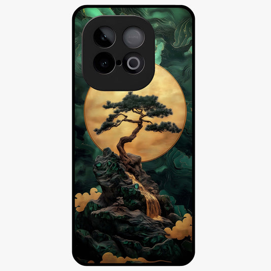 Zen Moon Rise Glass Case showing flat back view with calm moonrise artwork and glossy glass finish.