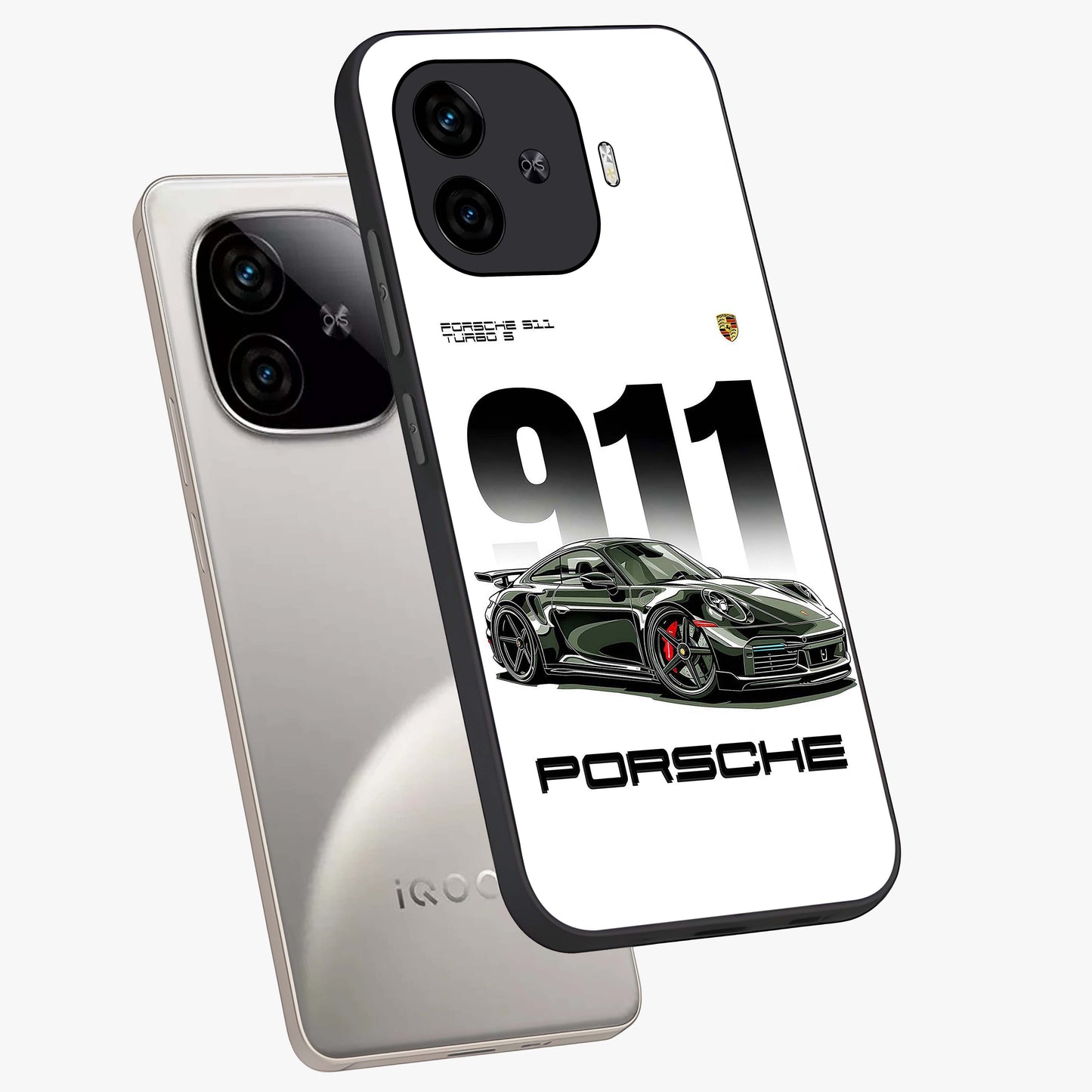 911 Turbo Dominance Glass Case displayed in premium angled mockup highlighting sporty car illustration and sleek glass surface.