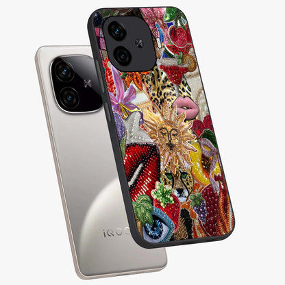 Beaded Fashion Jungle Glass Case displayed in angled mockup highlighting colorful fashion bead design and artistic pattern.