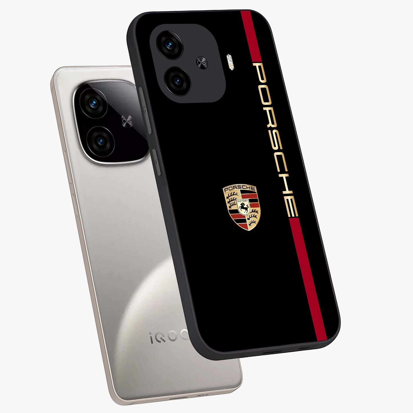 Black Minimal Porsche Glass Case displayed in angled mockup highlighting modern minimal car illustration and clean aesthetic design.