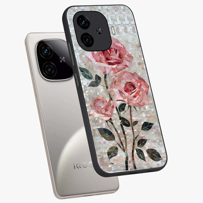 Blush Mosaic Bloom Glass Case displayed in angled mockup highlighting artistic mosaic flower pattern with aesthetic design.