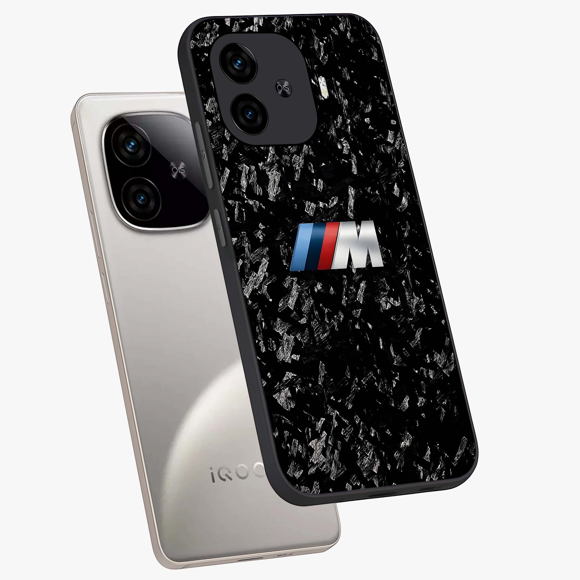 Carbon Speed Mark Glass Case displayed in angled mockup highlighting racing inspired carbon design and sleek aesthetic style.