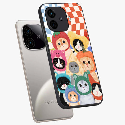 Cats in Fruits Glass Case displayed in angled mockup highlighting cute feline fruit design with colorful aesthetic style.