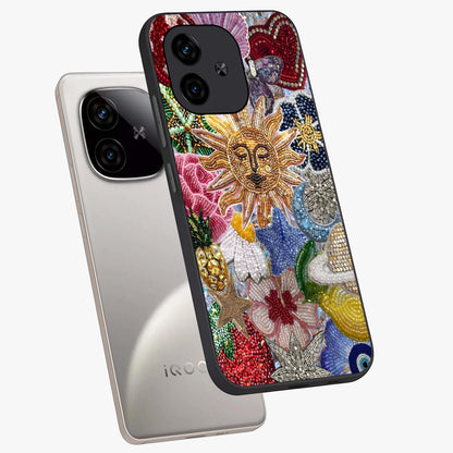 Celestial Floral and Playful Glass Case displayed in angled mockup highlighting playful floral design with dreamy celestial elements.
