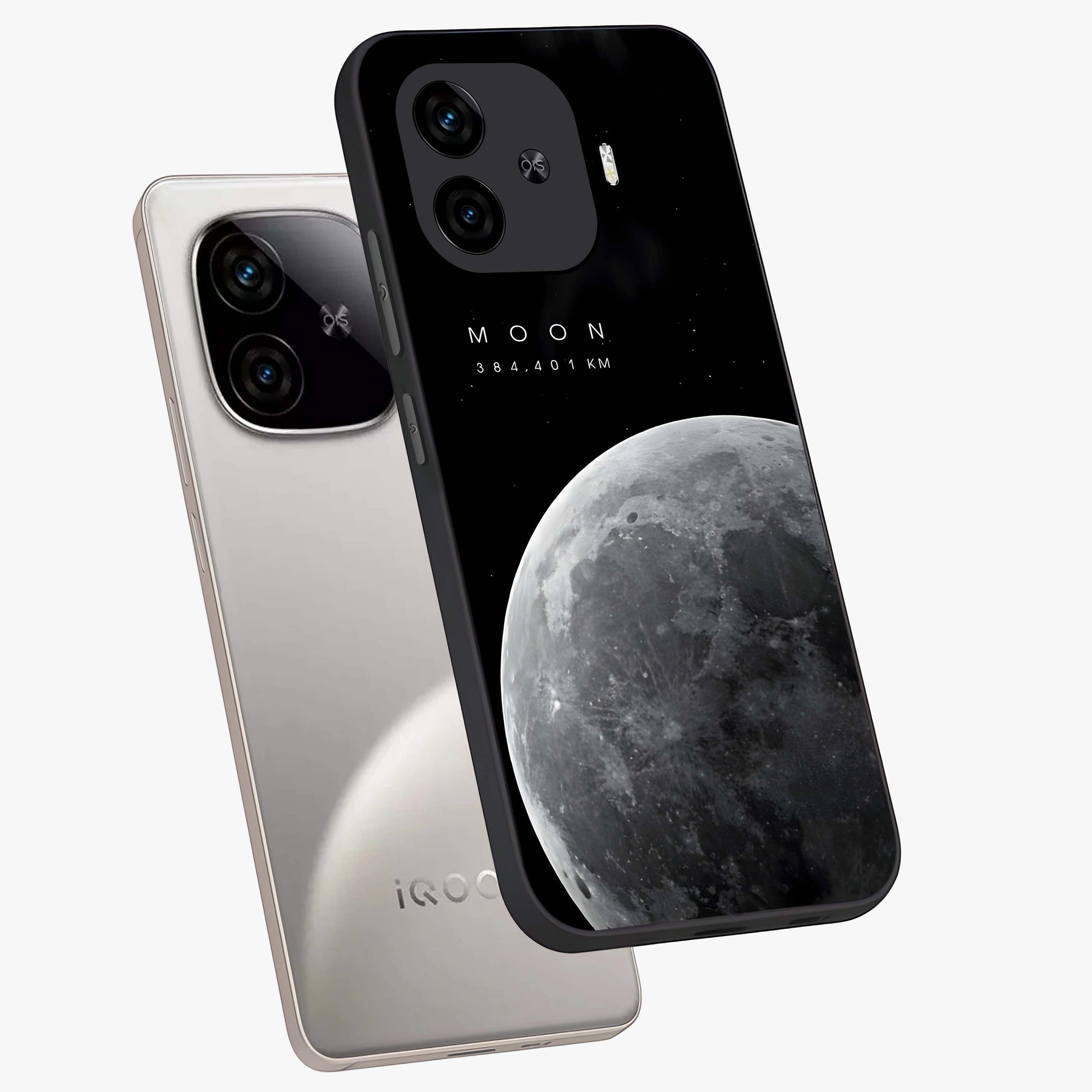 Cosmic Moon Glow Glass Case displayed in angled mockup highlighting celestial moon design with cosmic aesthetic theme.