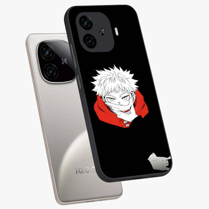 Crimson Chaos Smile Glass Case displayed in angled mockup highlighting edgy crimson smile design with graphic aesthetic.