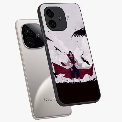 Crimson Crow Ascension Glass Case displayed in angled mockup highlighting powerful crow illustration with dark crimson aesthetic.