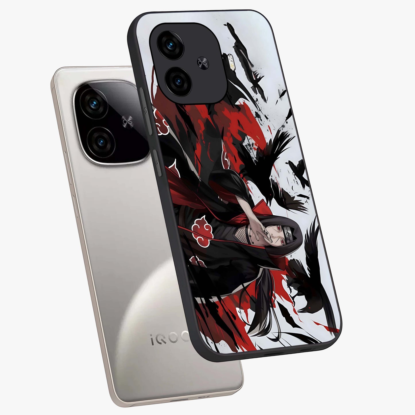 Crimson Crow Illusion Glass Case displayed in angled mockup highlighting mysterious crow graphic with dark aesthetic style.